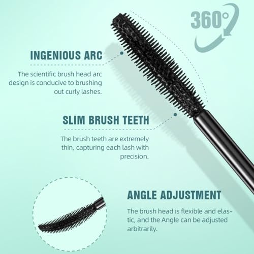 Mascara Black Volume and Length Waterproof, False Lash Effect Mascara Natural Thick Curled Eyelashes, No Clumping & No Smudging & No Flaking, Soft Fibre Brush Easy To Use Lasting All Day 10ml - Image 5