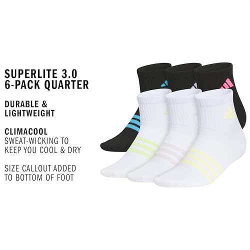 Image of adidas Unisex Kids Quarter Ankle Socks for Boys and Girls Youth (6-pack) Superlite Breathable and Lightweight Discontinued
