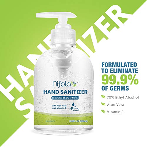 Hand Sanitizer Liquid Gel 20 Pack Of 16.9 Oz Aloe Vera Vitamin E Quick Clean Multipurpose Hand Wash, Clear Moisturizing And Refreshing, Fast Dry, Travel Size With Pump Dispenser Convenience By Nifola #TOP2