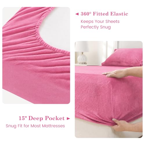 Image of Viviland Plush Microfleece King Bed Sheet Set, Hot Pink
