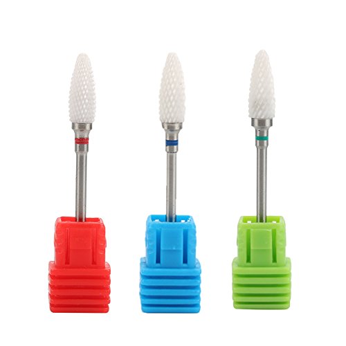 Highmoor Ceramic Nail Art Drill Bits Set Pro Coarse Medium Fine Grit Manicure Drill Bits Tool for Electric Nail File Ceramic Needle 3pcs