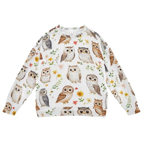 JUNZAN Cartoon Cute Owls White Big Boys Sweatshirts Hoodies Fleece Kids Pullover Hoodie Party 4T