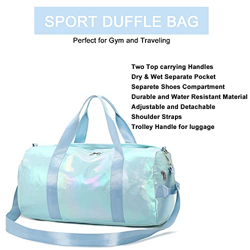 Gym Bag Sports Duffle Bag with Wet Pocket Weekender Overnight Bag with Waterproof Shoe Pouch and Air Hole for Women Girls Travel Foldable Bag