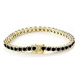 Pulseras de Oro para Mujer Corte Redondo Color D VVS1 Claridad Tenis de Diamantes Negros Plata de Ley 925,Pulseras de Diamantes