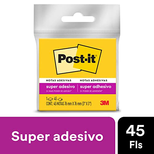 Post-it, 3M, Bloco de Notas Adesivas, Amarelo, 76mm x 76mm, 45 Folhas