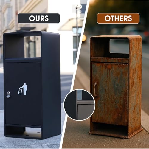 Image of Commercial Outdoor Trash Can with Lid,Rust-Resistant Waterproof Windproof Garbage Can with Removable Inner Barrel, Lockable Stainless Steel Trash Bin for Patio Hotel Park Garden