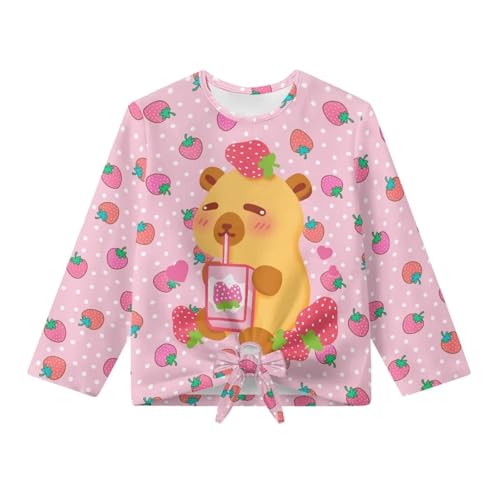 Xpyiqun T Shirts for Girls Graphic T-Shirts Size 5-12 Fall Clothes Kids Tie Hem Tee Pullover Tops Long Sleeve