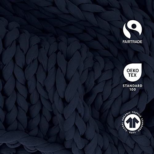 Image of Bearaby Cotton Hand-Knit Weighted Blankets for Adults - Chunky Knit Blanket - Sustainable, Breathable, Organic, Cooling Weighted Blanket - Machine Washable (Midnight Blue, 10 lbs, 40 inchx64 inch)
