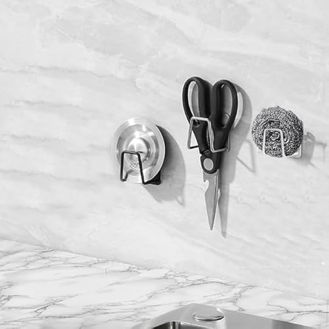 4Pcs Sponge Holder for Kitchen Sink, SUS304 Stainless Steel Dish Sponge Holder Strong Adhesive Sink Sponge Holder, Rustproof & Waterproof Kitchen Caddy, Black