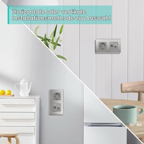 BSEED Schuko Steckdose mit 1/2 TV-Antenne Koaxial- und RJ55-Cat5e-Ethernet Kristall Glas Unterputz Steckdose Verlängerungssteckdosen… – Ansicht 6