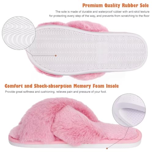 DOIOWN Women's Fuzzy Slippers Memory Foam Cute House Slippers Plush Fluffy Furry Open Toe Home Shoes Bridal Bridesmaid Gifts for Wedding3