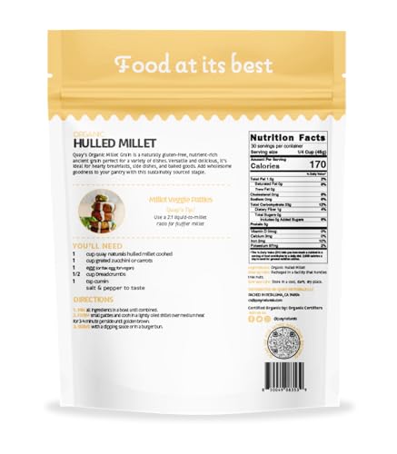Image of Quay Naturals Organic Hulled Millet, 2.5 lbs, USA Grown, Non-GMO, Gluten-Free, Whole Grain, Easy to Digest, Vegan-Friendly