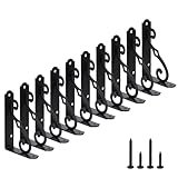 HOME MASTER HARDWARE 5' Decorative Shelf Brackets 10-Pack, Black L-Shaped Floating Shelves for Small Plants/Photo, Corner Mount Support with Screws