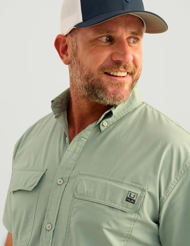 HUK Mens Next Level Solid Short Sleeve Fishing Button Down Shirt for Men4