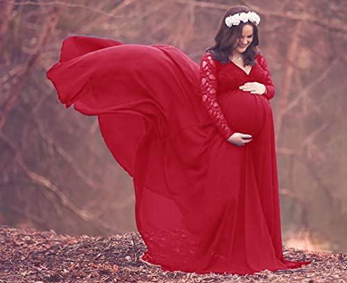FEOYA-Schwangerschaftskleid-Maxi-Umstandskleider-Elegant-Umstandsmode-V-Ausschnitt-Chiffonkleid-Schwangere-Fotoshooting-Kostueme