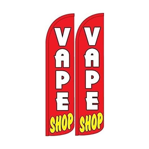 OnPoint Wares Vape Shop King Sized Flags -2 Pack | 2.5ft x 12ft Heavy Duty Vape Smoke Flags Advertising Marketing | Weatherproof Polyester Vape Shop Flags for Business (Hardware not included) Cover