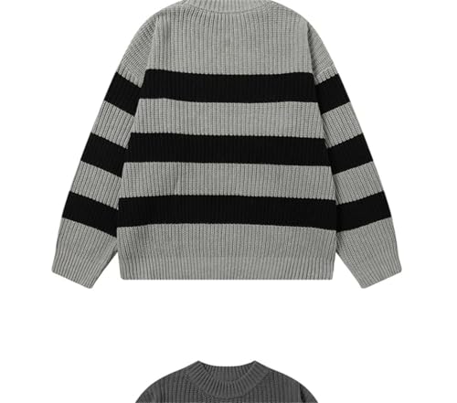 Men Striped Knit Sweater Crew Neck Harajuku Warm Lightweight Loose Casual Pullover Jumpers2