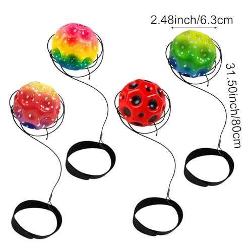 Helweet Springball mit Schnur, Handgelenk Return Ball, Ball an Schnur, Balls mit Gummiband, Handgelenk Returnball, für Tägliches Training, Spiele und handgelenkübungen, 4 Stück, Ø 6.3 cm
