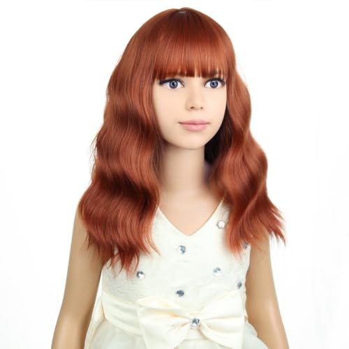Image of PATTNIUM Dark Orange Wig Kids Child Short Wavy Ginger Wig with Bangs Girls Auburn Wigs Heat Resistant Synthetic Hair Daily Wear Wigs (Dark Orange)