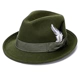 Geebuzz Fedora Hats for Men Women Classic Short Brim Felt Manhatta Fedora Hat with Feathers Band (UK, Alpha, One Size, Feather-Green)