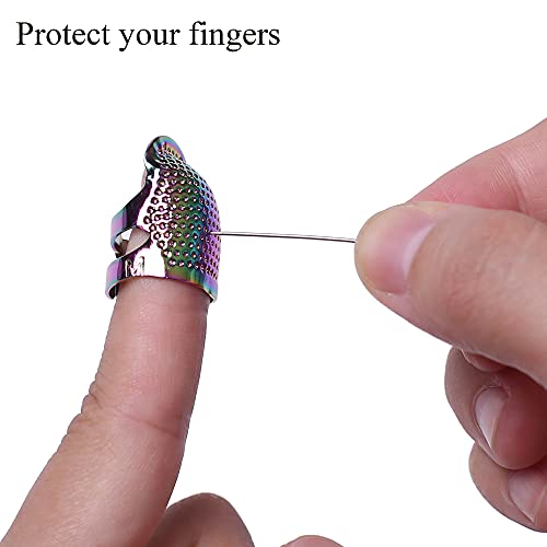 J.carp 4Pcs Sewing Thimble, Metal Dazzle Color Sewing Thimble Finger Protector, Adjustable Finger Shield Ring Fingertip Thimble Sewing Quilting Craft, Accessories Diy Sewing Tools (2 Sizes, S/M) #TOP3