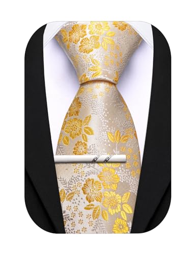 Image of Barry.Wang Floral Ties for Men Flower Necktie with Tie Clip Formal