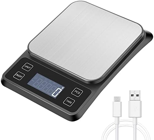 MOSUO Digital Kitchen Scale with USB Rechargeable, Food Scale 10kg /1g Stainless Steel Electronic Cooking Scale, Weighing Scales with Back-Lit, Tare Function, Batteries Included,for Baking