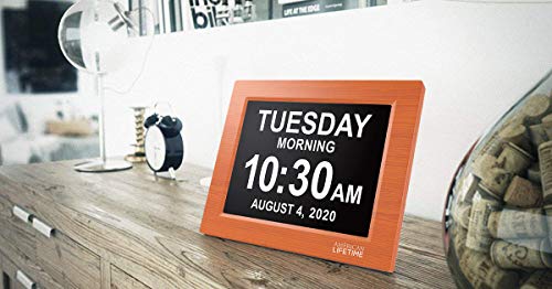 American Lifetime, Newest Version, Day Clock Extra Large Impaired Vision Digital Clock with Battery Backup and 5 Alarm Options, Brown Wood Color - Thumbnail 5