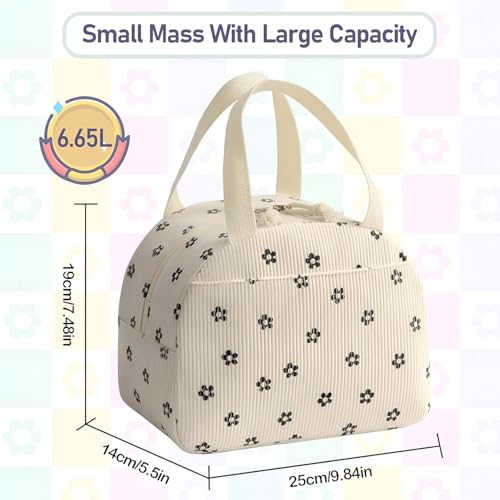 Image of SVH Large Capacity Lunch Bag for Women & Kids | Corduroy Thermal Insulated Food Tote with Front Pocket & Carry Handles for School, Office & Travel (Corduroy Bow)