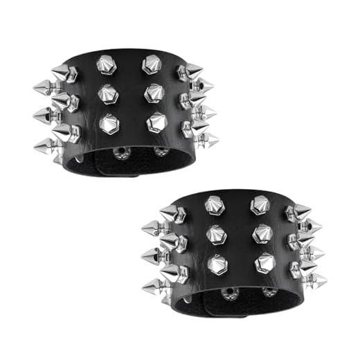 Fenglin-joy Punk tachonado pulsera, 2 piezas tachonado pulsera de cuero Negro Gothic Bangle Rock pulsera conjunto, pulsera brazalete ajustable para hombres mujeres Cosplay Partido