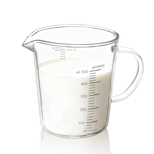 BCnmviku Messbecher Glas 500ml/2 Cup,V FöRmiger Ausguss Messbecher mit Waage für KüChe,Backen,Kochen