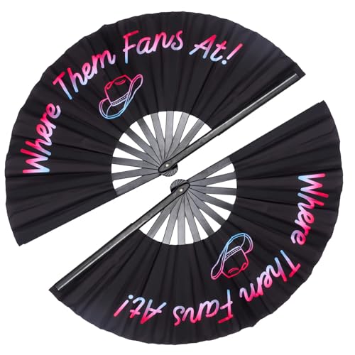 ZESTLASH 2 Pack Large Portable Rave Folding Fans, Loud Clack Popping Fan for Line Dancing, Boots On The Ground & Festival Party (Where Them Fans At)