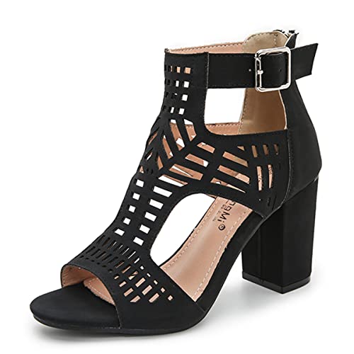Fashion Peep Toe Booties for Women Cutout Block Heels Sandals Gladiator Summer Mesh Booties