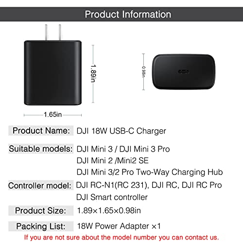 18W Usb C Power Adapter Charger For Dji Mini 3 Pro, Dji Mini 3, Dji Mini 2, Mini 2 Se, Two-Way Charging Hub, Dji Rs 3 Mini, Rs 3 Pro, Rs 2, Rsc 2, Ronin-S, Dji Stabilizer Charging Block Accessories #TOP3
