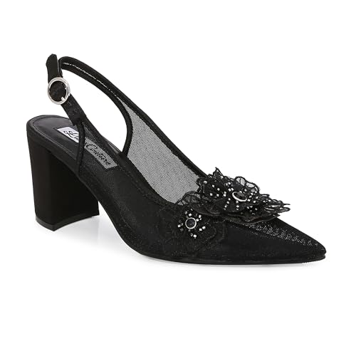 Lady Couture Women's Flower Mesh Slingback Pump – Ballroom Floral Appliqué with Crystal Embellishments, Pointed Toe Block Heel Dress Shoe4