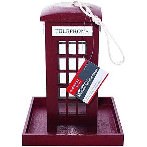 Kingavon Telephone Box Hanging Garden Bird Feeder, Red Cover