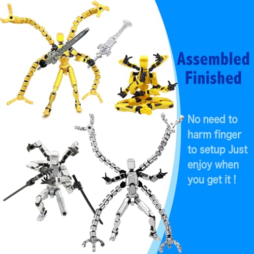 T13 3D Action Figure Set (Assembly Completed) 2 Pcs, 3D Printed Multi-Jointed, Titan 13 Action Figures, Multi-Articular Lucky Mobile Robot Nova,Desktop Decorations for Game Lovers Toys (Gold Sliver)