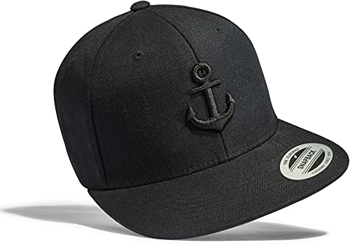 Cap: Anker- Flexfit Snapback - Urban Streetwear - Männer Mann Frau-en - Baseball-cap - Hip-Hop Rap - Mütze - Kappe - Kapitän Seemann - Angler - Hamburg - Basecap (Schwarz)