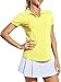 Moily Ladies Golf Apparel V-Neck Collared Short Sleeve Breathable Sweat Absorbent Comfort Top Yellow Medium