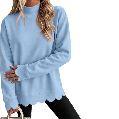 Mockneck Sweatshirt Women Loose Scalloped Scalloped Sweatshirt Women - image 1