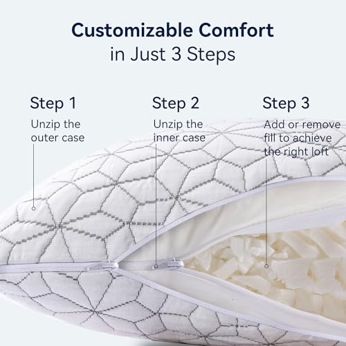 AMICLIBER Cooling Shredded Memory Foam Pillows for Sleeping 2 Pack, Adjustable Bed Pillow for Side Back Stomach Sleepers Luxury Gel Pillows Queen Size Set of 2 with Washable Removable Cover — view 5
