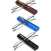 Hubeye Gafas de lectura portatiles con forma de bolígrafo de metal para hombre y mujer Anteojos de lectura con bisagras de resorte Anti luz azul con funda metal de bolsillo 3.00
