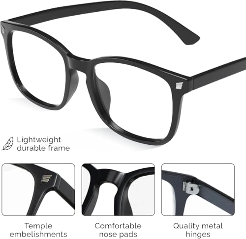 Image of Roshfort Square Zero Power Blue Cut Computer Glasses | Gaming Glasses | Anti Glare, Lightweight & Blocks Harmful Rays | UV Protection Specs | Men & Women | Medium
