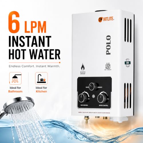 Image of POLO 6L LPG Gas Geyser for Cylinder Gas | Pure Copper Heat Exchanger | ISI & BIS Certified | Instant Water Heater | No Electricity Required | 2 Years Warranty | White