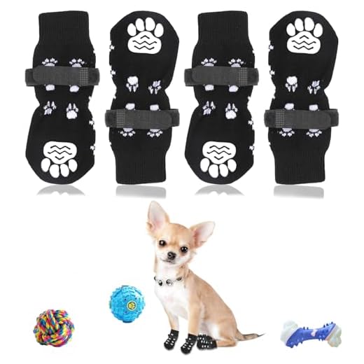 4 Piezas Calcetines Antideslizantes para Perros Interiores Calcetines para Perros con Correas Ajustables Calcetines Antideslizantes Control de Tracción para Interiores para Perro Pequeño Negro (S)