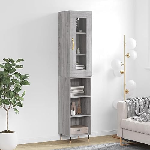 UJCHVHN Item-Highboard Sonoma gris 34,5 x 34 x 180 cm, madera de ingeniería, armarios y almacenamiento, bufés y aparadores