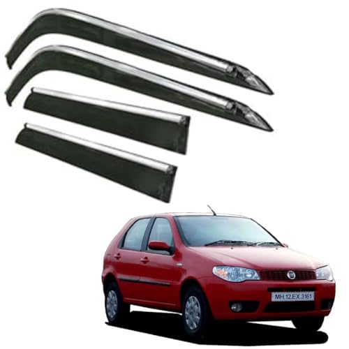 Image of CAR SAAZ Side Door Visors for Palio (2007-2011)(Set of 4Pcs)|Chrome Lined Rain Guards, Polycarbonate, Smoke Finish