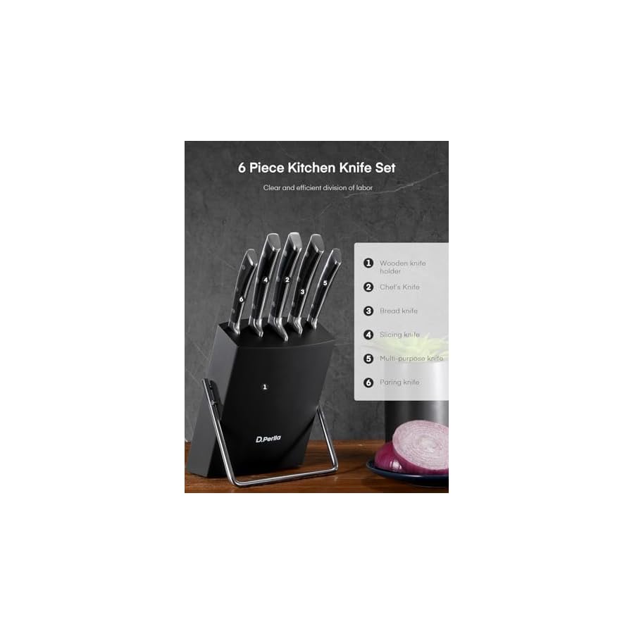 Knife-Set-DPerlla-6-Pieces-Small-Kitchen-Knife-Set-with-Block-German-Stainless-Steel-Knives-Set-Sharp-Chef-Knife-Block-Set-Black Knife Set, D.Perlla 6 Pieces Small Kitchen Knife Set with Block, German Stainless Steel Knives Set, Sharp Chef Knife Block Set, Black