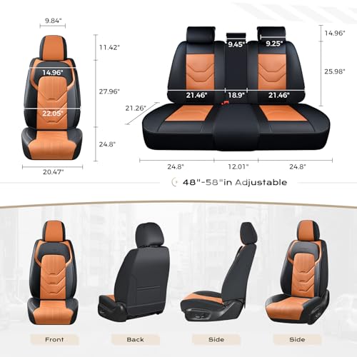 Image of Coverado Front and Back Seat Cover, 5 Seat Leather Car Seat Covers, Black&Brown Seat Cover for Cars, Waterproof Car Seat Protector, Automotive Seat Cover, Car Seat Cushion Universal Fit for Most Cars