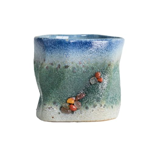 Taza de café retro con forma irregular de cerámica rugosa de 280 ml, taza de café sin asa, estilo 7